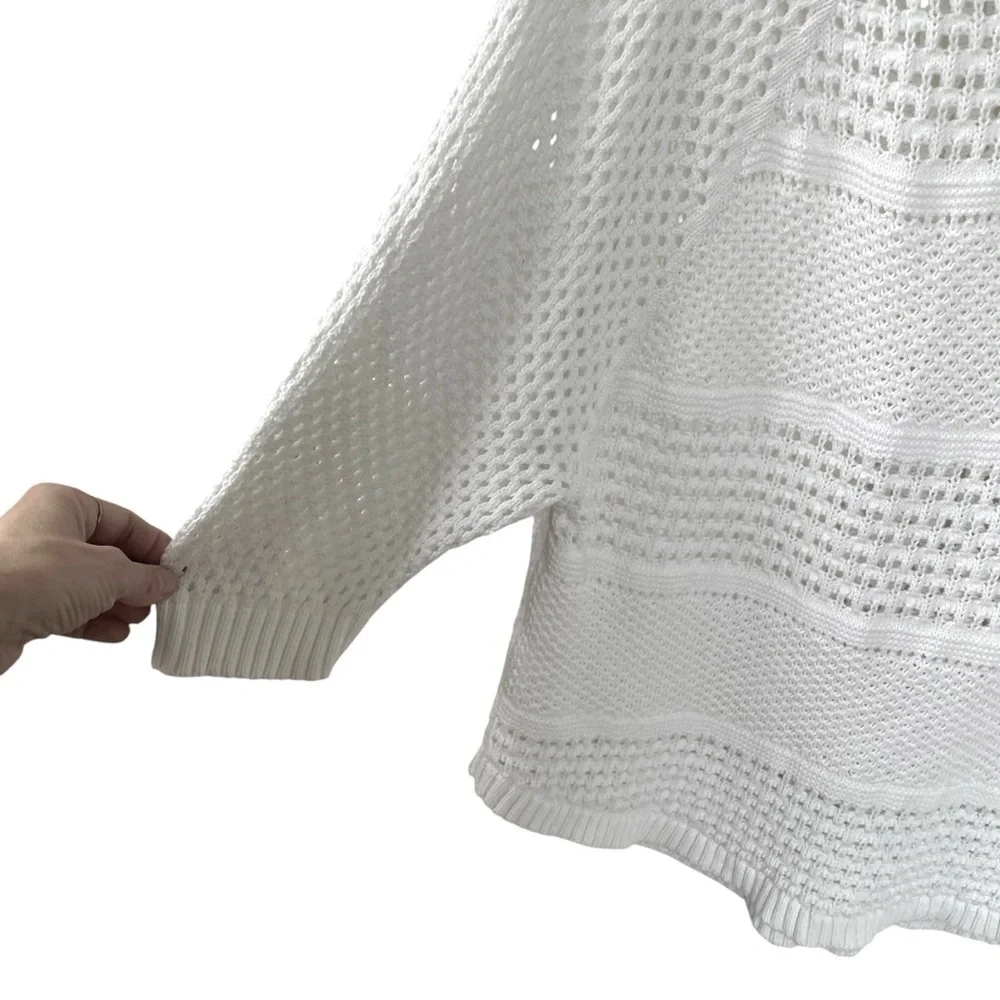 AERIE White Cotton Crochet Open Knit Sweater L - Picture 2 of 5